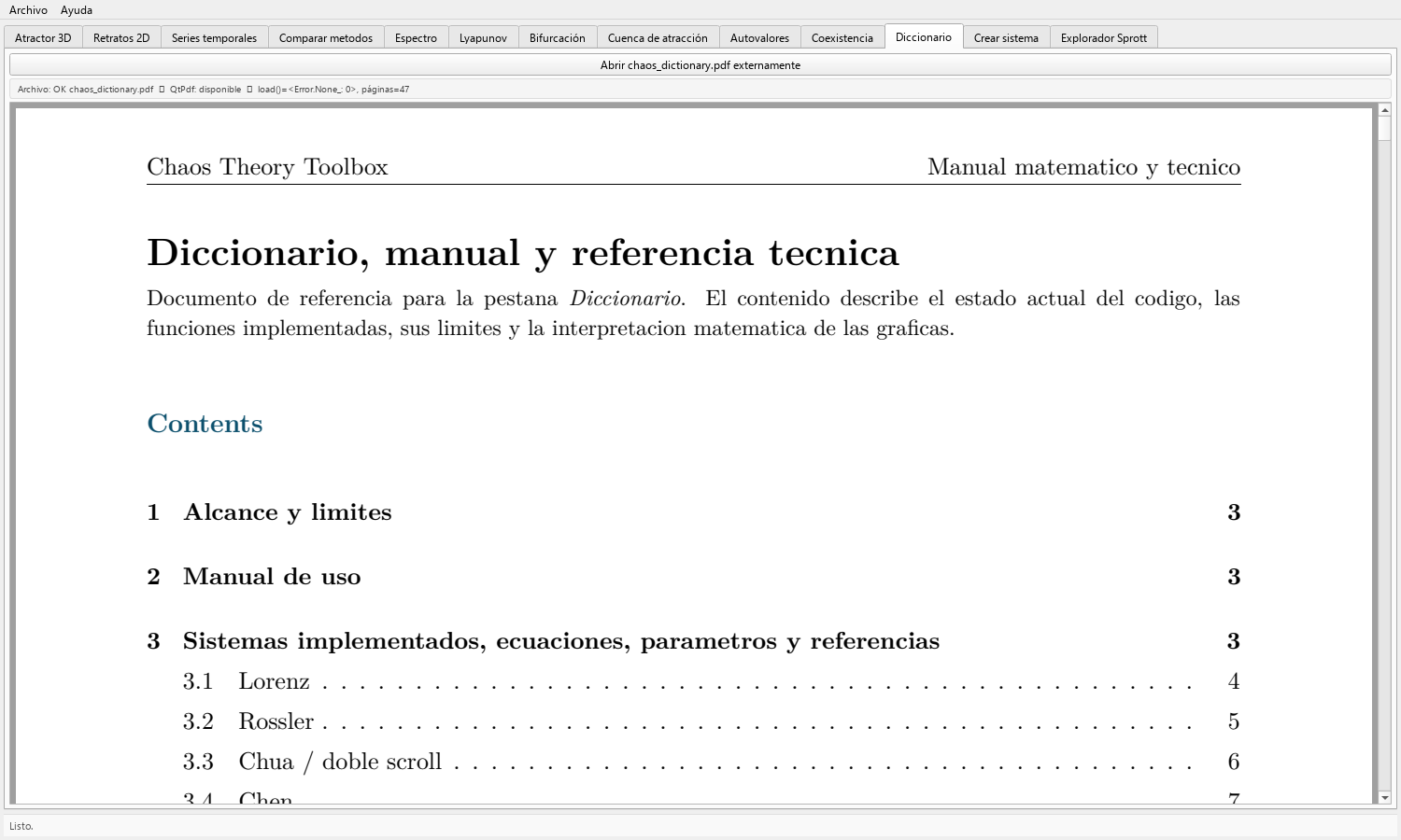 Toolbox Chaos dictionary tab displaying the bundled PDF reference